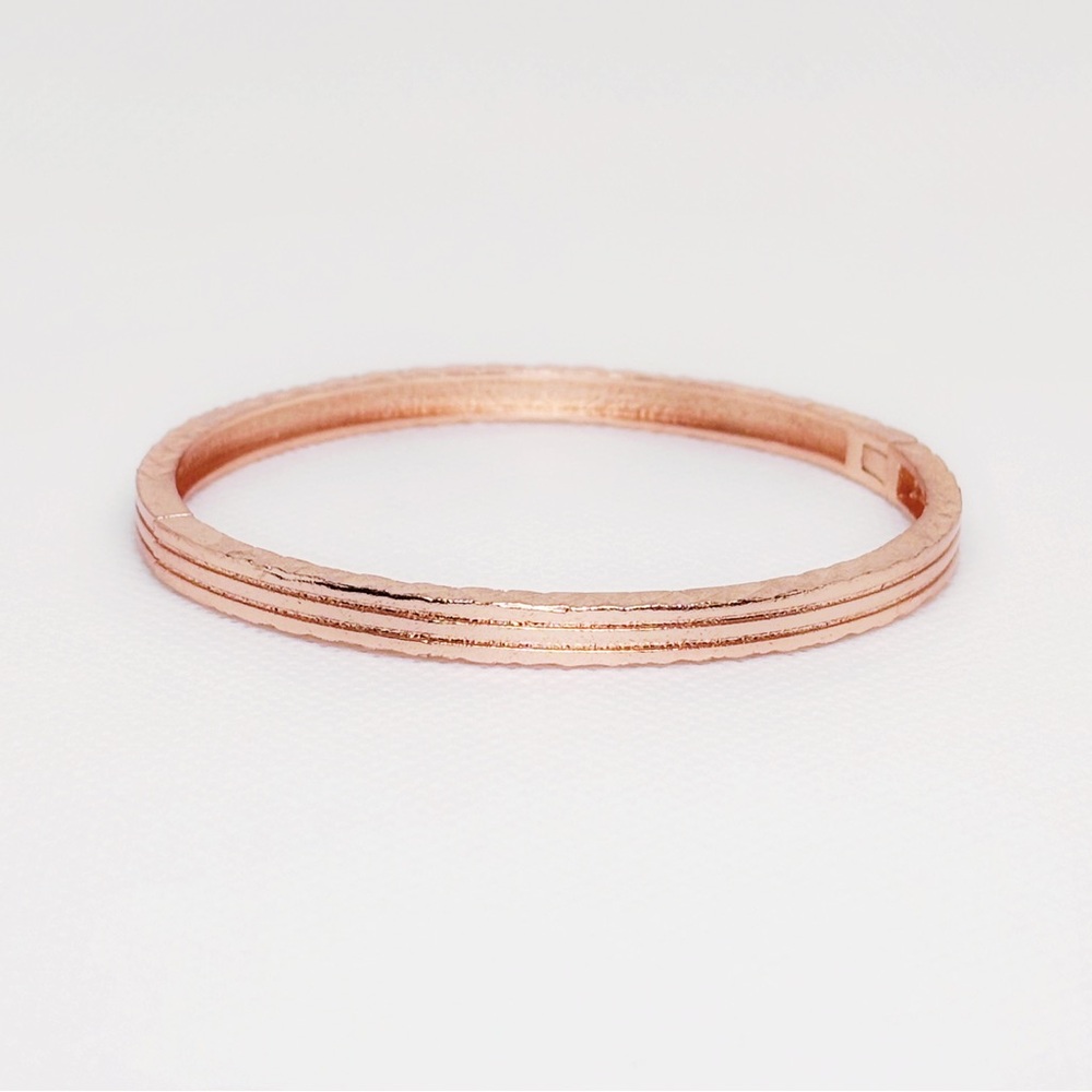 18k Rose Gold Plated Textured & Engraved Hidden-Clasp Bangle Bracelet!